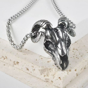Yunnique – collier avec pendentif en forme de crâne de bélier en acier inoxydable, unisexe, design du zodiaque animal, bijoux à la mode - Product Image 4