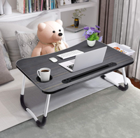 Bureau de lit pour ordinateur portable et écriture avec rangement, porte-gobelet, éclairage |   Support pliable pour ventilateur, porte-stylo et tablette, pour lit