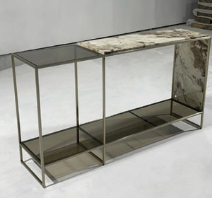 Bán chạy nhất tầm nhìn <span class=keywords><strong>Mondrian</strong></span> giao diện điều khiển bảng vàng kim loại khung đá cẩm thạch tự nhiên hàng đầu kính bên Bảng đồ nội thất phòng khách - Product Image 5