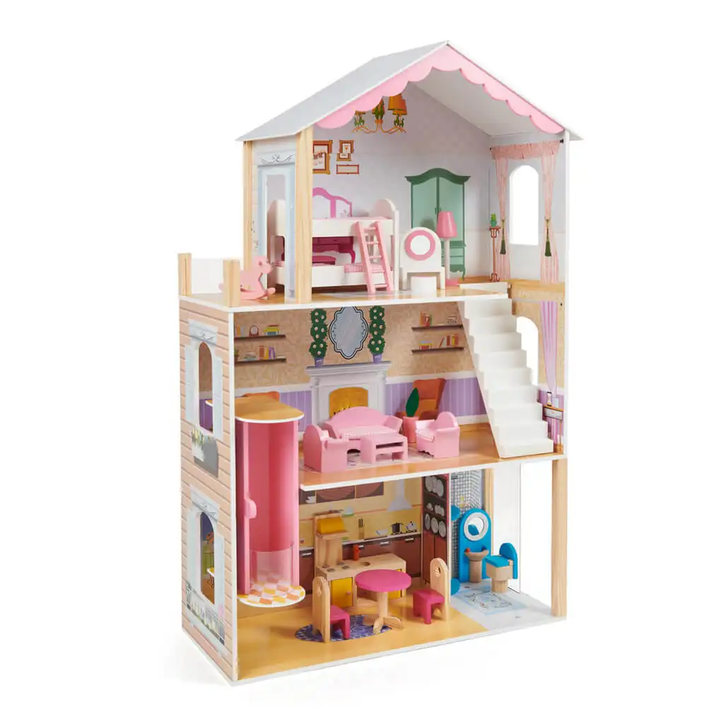 Dollhouse dreamhouse building best educational toy for children kids toy educational mansion cottage with 17pcs furnitures