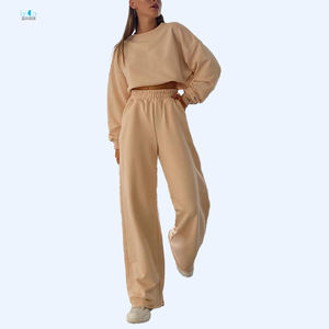 Lancai couleur unie coton biologique tissu 2 pièces haut court ensemble de jogging <span class=keywords><strong>2021</strong></span> casual deux pièces ensemble de vêtements de détente ensembles de vêtements de salon femmes - Product Image 2