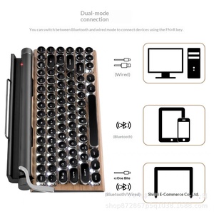 En stock – Clavier mécanique rétro Bluetooth 5.0 double mode avec touches rondes, style machine à écrire, combo clavier-souris, interrupteurs bleus – Vente en gros - Product Image 4