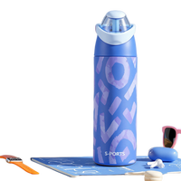 Bouteille d'eau isotherme ludique bicolore de 700 ml avec couvercle à bec verseur à bouton-poussoir