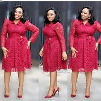 2023 Herbst Frauen Spitzen kleider Afrika Büro Dame Arbeits kleidung Elegante Langarm A-Linie Frauen Party kleid Plus Size 4XL Y12101