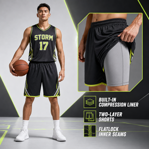 Ensemble d'uniformes de basketball personnalisés 2-en-1 : Maillot et short avec doublure de compression intégrée – Fournisseur de tenues d'équipe personnalisées - Product Image 1