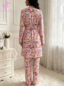 Loveda - Conjunto de Pijama para Mujer, Estilo Informal, Holgado, con Estampado Floral, Camiseta de Tirantes Finos, Pantalones Rectos - Product Image 3
