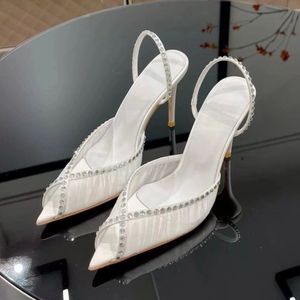 8.5CM/10CM De Tacon Women's Lace Rhinestone Slingback <b>Heels</b> Pointed Toe Stiletto Sandals for Wedding Party Evening - Product Image 5