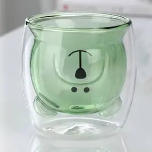 יצרני דוב חמוד יצירתי סיטונאי באיכות גבוהה 250 מ""ל כד זכוכית בורוסיליקט קיר כפול תה קפה כוס זכוכית למכירה