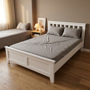 Cadre de lit plateforme moderne en bois de pin de 1,2 m, taille Queen/King, panneau en contreplaqué massif avec rangement, surface en PU pour la maison et l'hôtellerie - Product Image 2