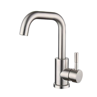 Robinet de lavabo incurvé en acier inoxydable brossé, 360 °   Robinet de lavabo pivotant à poignée unique chaud/froid pour salle de bain