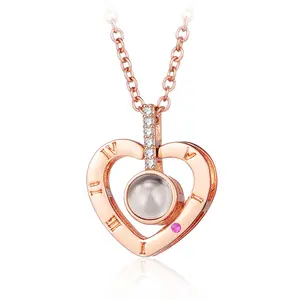 2020 di modo di San Valentino Regali di Giorno di Amore di Memoria di Proiezione di Reazione di <span class=keywords><strong>100</strong></span> Lingue I Love You In Ottone Della Collana Delle Donne - Product Image 1
