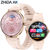 Montre connectée ronde AMOLED pour femmes AK107, tracker d'activité et de santé, moniteur de fréquence cardiaque et de sommeil, logo personnalisé ODM, IP68, appels Bluetooth