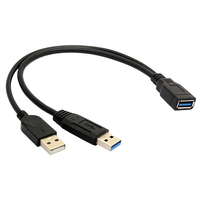 Cable de Extensión USB 3.0 a USB 3.0 2.0, USB 3.0 Hembra a Doble USB Macho, con Alimentación y Datos Adicionales, para Disco Duro Móvil de 2.5 Pulgadas