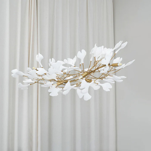 Lámpara de Araña Escultural Naturalista de Arte Moderno, Estilo Contemporáneo, Metal y Cerámica, Hojas de Ginkgo, Lámpara de Araña de Ginkgo Única de Alta Gama <span class=keywords><strong>B</strong></span> - Product Image 4