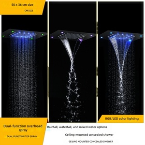 <span class=keywords><strong>Kit</strong></span> de douche encastré haut de gamme en laiton brossé avec robinet thermostatique, écran numérique et lumière LED pour la rénovation de salle de bain d'appartement - Product Image 4