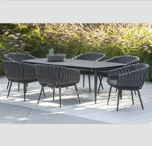 현대 밧줄 안뜰 가구 옥외 식당은 가족을 위한 회색 혼합 물자 의자 테이블 식사 세트를 놓습니다