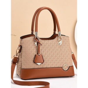 Elegant Large-Capacity Women's Cotton Color-Blocking Multi-Layer Bucket Shape Tote Bag <strong>Shoulder</strong>/Crossbody <strong>Strap</strong> Zipper Closure - Product Image 2
