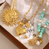 2025 vente chaude à la mode en acier inoxydable soleil et coquille pendentif collier exagéré tressé corde chaîne Style boule forme pour les fêtes