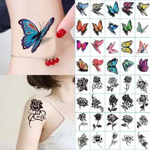 Arm Thigh Tattoo Stickers For Girls Cute Funny Dark Blue Bow Long Lasting