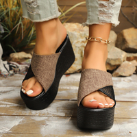 Sandales compensées à plateforme pour femmes Sixing, nouvelle collection, bout ouvert, à enfiler, avec bride avant/arrière, confortables pour le printemps et l'été, tongs de plage