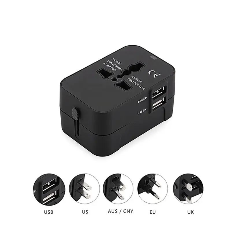 All-in-one International World Travel Adaptor Wall Charger with Dual USB Ports for USA EU UK