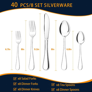 Juego de Cubiertos Modernos de Acero Inoxidable para Restaurante, Incluye Cucharas, Tenedores y Cuchillos Plateados a Bajo Precio para Fiestas y Hogar - Product Image 2