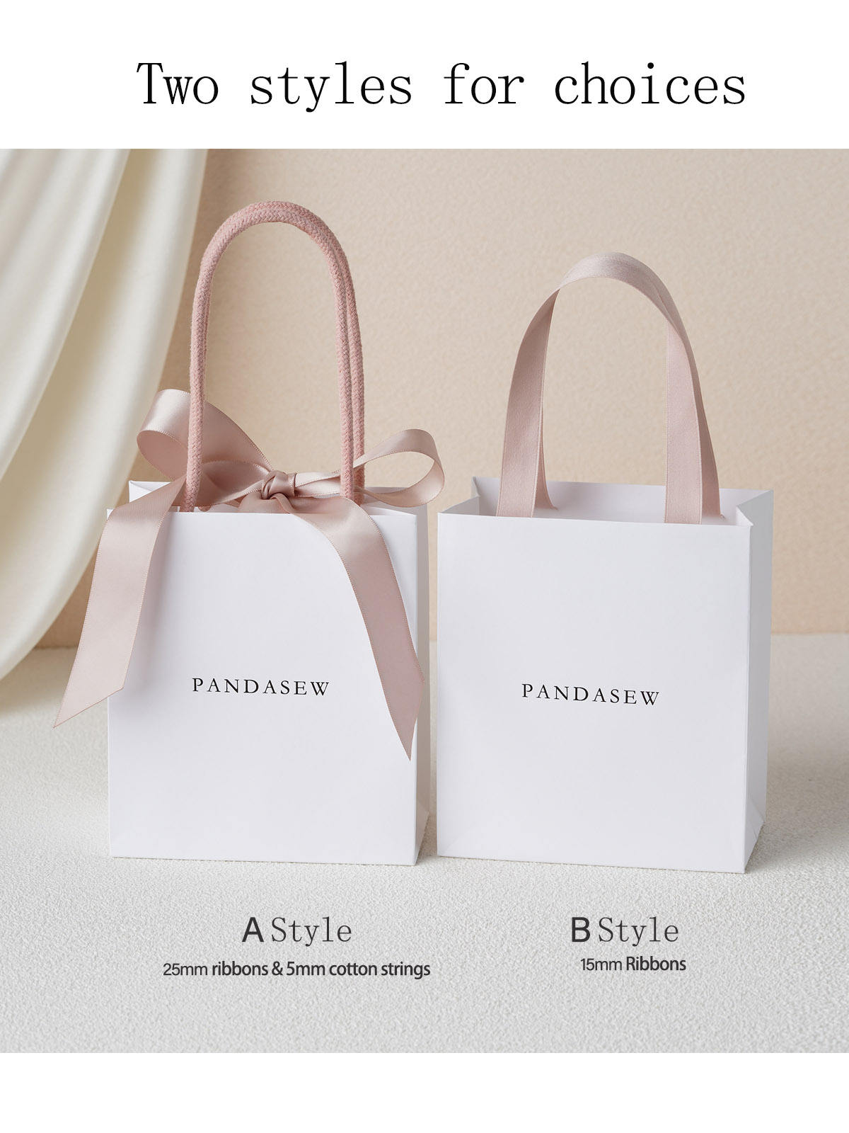 Sacchetti Regalo In Carta Riciclata Bianca Con Logo Personalizzato PandaSew, Con Nastro E Corda, Sacchetti Per Shopping In Carta Kraft - Foto 6