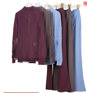 Conjunto Deportivo Lulu <span class=keywords><strong>de</strong></span> 2 Piezas Color Rosa Niebla para Mujer, Chaqueta con Cierre Dorado y Pantalones Acanalados para Yoga, Ejercicio, Gimnasio y Fitness - Product Image 3