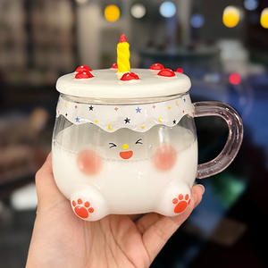 Tazas de vidrio irrompibles resistentes al calor, regalo de cumpleaños, taza de café de vidrio con tapa, forma de pastel, tazas de vidrio bonitas - Product Image 5