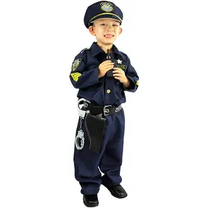 Deluxe Police Officer Costume Cosplay Senior Police Officer Uniform Halloween Costume for Kids Full Sets Carnival Party Dress Up