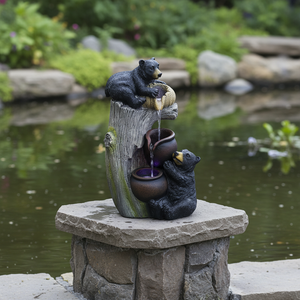 Fontaine en résine en forme d'ours en peluche sur souche d'arbre, à débit d'eau dynamique, peinte à la main, apaisante, tendance, marque OEM, décoration pour la maison et les fêtes - Product Image 3