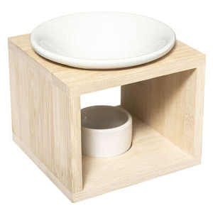 BRUCIATORE PER ESSENZE IN LEGNO DI BAMBOO E CERAMICA 11.5X11.5X11.5CM - Product Image 1