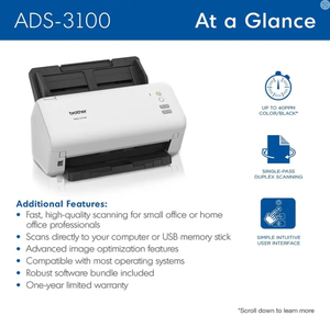 ScanSmart Pro 40ppm Duplex ADF <span class=keywords><strong>Brother</strong></span> ADS-3100 <span class=keywords><strong>Scanner</strong></span> réseau compact Solution de numérisation de documents de bureau - Product Image 4