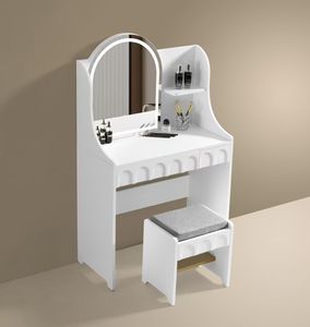 Juego de tocador de diseño único blanco rosa para niña con dos cajones y espejo LED - Product Image 2