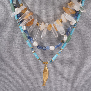 Nuevo collar de accesorios de piedra natural para damas-Collar de cuentas de cristal de gama alta-Collar de perlas de pez pequeño de acero inoxidable - Product Image 6