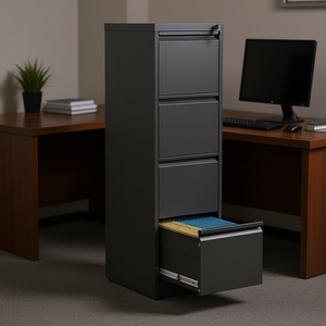 Vertical File Cabinet 4 <b>Drawer</b> Steel A4 Legal Letter Size <b>With</b> <b>Lock</b> Office Home Use Black Minimalist Design - Product Image 2