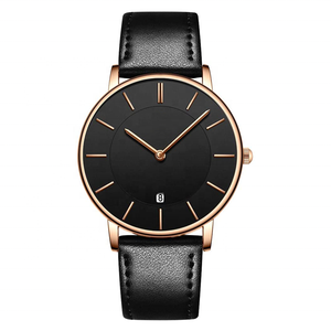 Montres à quartz minimalistes avec bracelet en cuir pour homme de marque de mode, logo personnalisé, montre bon marché ultra-fine pour homme - Product Image 5
