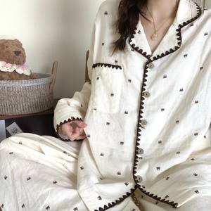 Ensembles de vêtements de nuit automne pyjamas japonais femmes dentelle dessin animé ours nuages coton peut sortir pyjamas maison vêtements - Product Image 5