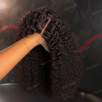 Perruques Bob Courtes Frontales en Cheveux Humains Péruviens Bruts Afro Bouclés Kinky Pas Chères, Sans Colle, avec Dentelle HD Complète pour Femmes Noires