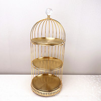 Support à gâteaux 2 ou 3 niveaux style cage à oiseaux vintage moderne pour hôtel, avec assiettes en acier inoxydable doré