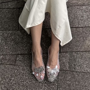 Zapatos de ballet plateados con purpurina, suela plana, transparentes, con cordones, informales, para vestir. - Product Image 6