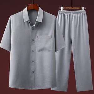Camicia da uomo a maniche corte per uomo, mezza età e anziani, abito estivo sottile, <span class=keywords><strong>abbigliamento</strong></span> casual di mezza età <span class=keywords><strong>set</strong></span> di pantaloni - Product Image 1