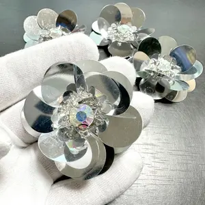 Factory Direct Sale Stage Clothing Accessories Flower Shoes Hat Decoration Flower Hand-made Pearl Tube Sequins Flower Shoes