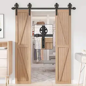 Nuevo estilo americano, riel de guía negro, rollo de estacionamiento, puerta de Granero, riel colgante, herrajes para muebles, herrajes para puertas correderas de cocina