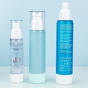 Luxury 50ml Airless Lotion Pump <b>Bottle</b> Clear Blue Silk Screen logo 100ml Round <b>Empty</b> Airless <b>Plastic</b> <b>Bottle</b> with Spray Pump Cap - Product Image 1