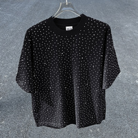 T-shirt Homme Oversize Vierge à Strass, 100% Coton, Haute Qualité, Vente en Gros, Style Streetwear Décontracté