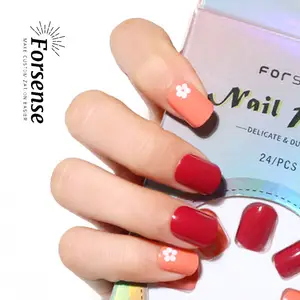 korean design new collection floral short press on nails square flower fake nails presson 24 false artificial nails for girls