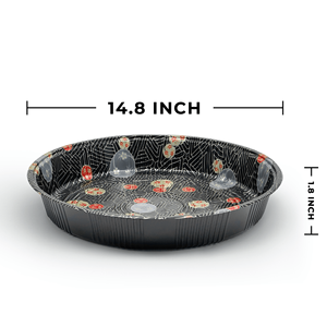[60ct] 14.8 PET Sushi <b>Tray</b> with Lid Round <b>Black</b> - Product Image 1