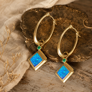 Orecchini ovali vintage dal design verde, orecchini color oro, gioielli eleganti alla moda per le donne, regalo per feste - Product Image 2
