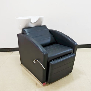 Fauteuil de lavage noir inclinable pour salon de coiffure, lit de lavage de cheveux avec cadre métallique et bac, pour institut de beauté et salon de barbier - Product Image 5